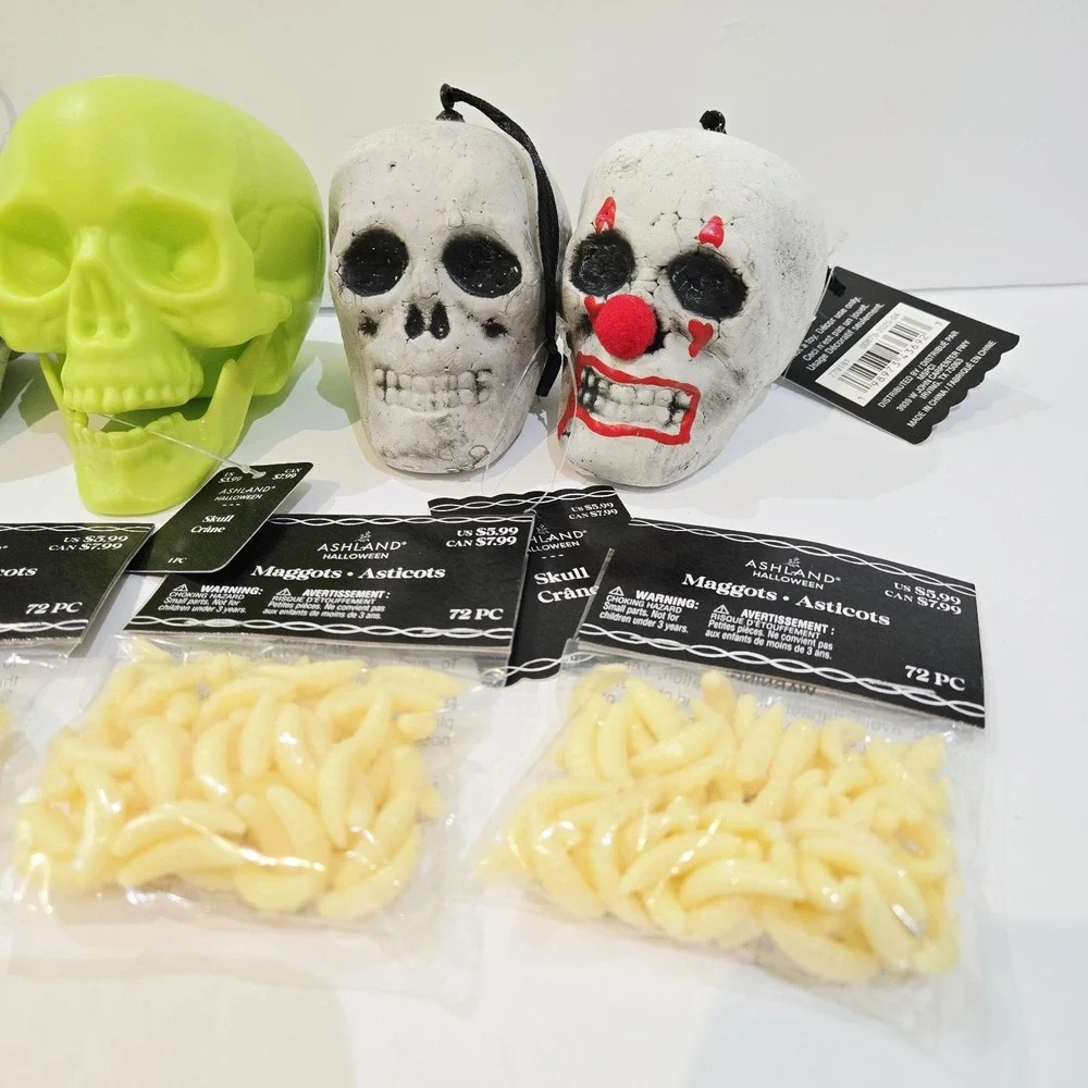 5 Skulls 4 Packs Maggots Ashland Halloween Decoration Plastic & Styrofoam Skulls